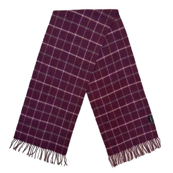 Krizia  Burgundy Plaid Wool Scarf 🇮🇹 - 12" x 62" - Picture 4 of 10